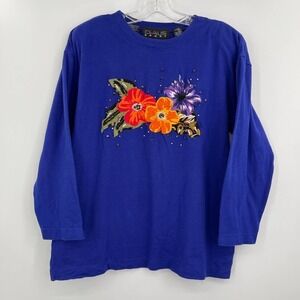 Vintage Hawaiian floral 100% cotton embroidered pullover